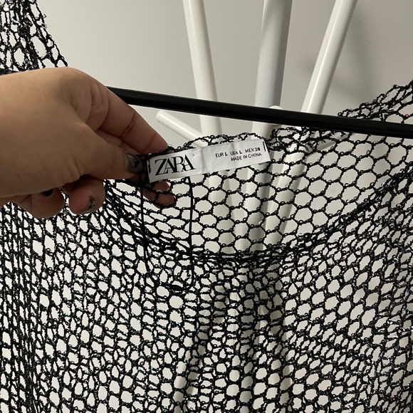 NWT Zara sequin fishnet see-through black top Size L - Picture 4 of 4